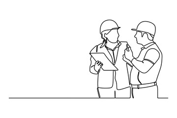 continuous line drawing of construction worker