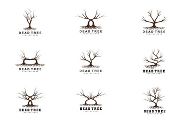 Tree Logo Design, Dead Tree Illustration, Wild Tree Cutting, Global Warming Vector, Earth Drought, Product Brand Icons
