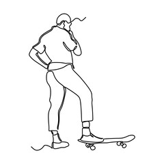 continuous line drawing of skateboarder young teenager 