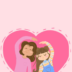 Tarjeta del día de la madre rellenable, mamá e hija abrazandoce, postal ilustrada a mano.