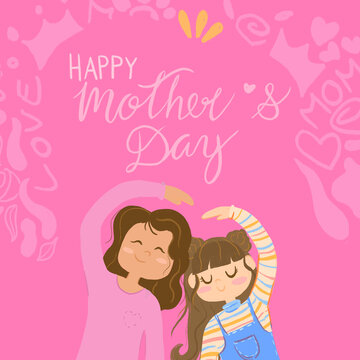 Happy mother's day design vector with pink hearts isolated on white background. Feliz dia de la madre background.