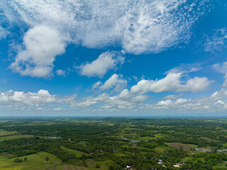 Aerial view of Rice fields and agricultural land in the countryside. Philippines.