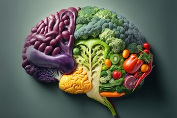 Colorful Vegetable Brain: Symbolizing Vegetarianism and Healthy Nutrition, generative ai