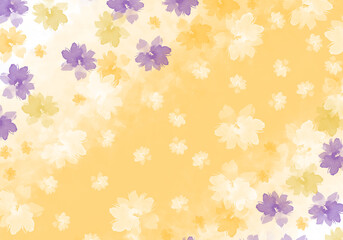 A pattern of yellow, purple flowers. Watercolor flowers, background, texture. Botanical abstract summer, spring wallpaper background