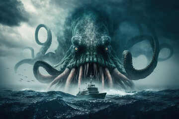 Sea monsters, mythological creatures, fantasy scenes, generative AI