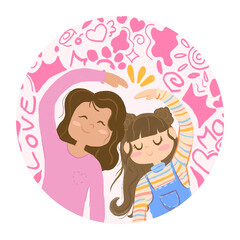 Ilustración para el día de la madre sin fondo, tarjeta de feliz día de la madre editable, stiker de felicitaciones, madre e hija abrazadas