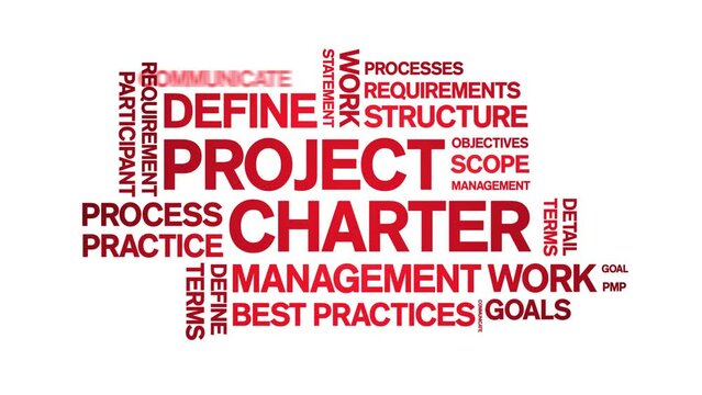 Project Charter animated tag word cloud;text design animation kinetic typography seamless loop.