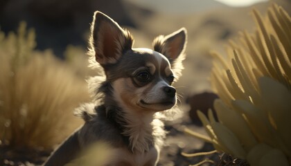 Beautiful Artistic Designer Cinematic Portrait of a Chihuahua Animal in its Natural Habitat: Celebrating Cute Creatures, Wildlife, Biology, Nature, and Biodiversity (generative AI