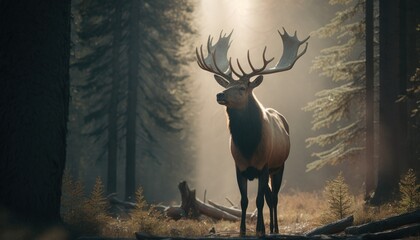Beautiful Artistic Designer Cinematic Portrait of a Elk Animal in its Natural Habitat: Celebrating Cute Creatures, Wildlife, Biology, Nature, and Biodiversity (generative AI