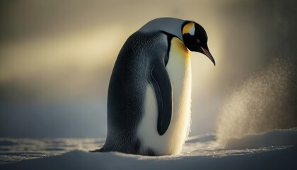 Beautiful Artistic Designer Cinematic Portrait of a Emperor Penguin Animal in its Natural Habitat: Celebrating Cute Creatures, Wildlife, Biology, Nature, and Biodiversity (generative AI