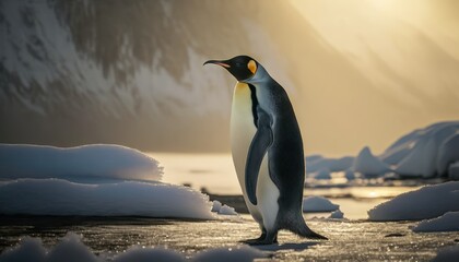Obraz na płótnie Canvas Beautiful Artistic Designer Cinematic Portrait of a Emperor Penguin Animal in its Natural Habitat: Celebrating Cute Creatures, Wildlife, Biology, Nature, and Biodiversity (generative AI