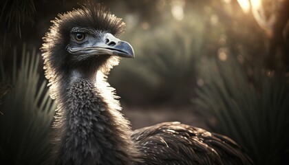 Beautiful Artistic Designer Cinematic Portrait of a Emu Animal in its Natural Habitat: Celebrating Cute Creatures, Wildlife, Biology, Nature, and Biodiversity (generative AI