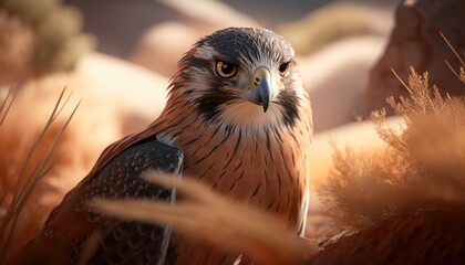 Beautiful Artistic Designer Cinematic Portrait of a Falcon Animal in its Natural Habitat: Celebrating Cute Creatures, Wildlife, Biology, Nature, and Biodiversity (generative AI