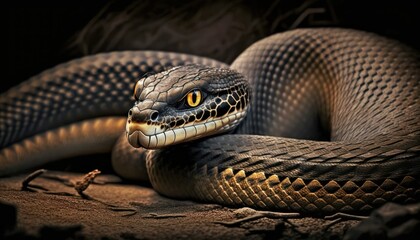 Beautiful Artistic Designer Cinematic Portrait of a King Cobra Animal in its Natural Habitat: Celebrating Cute Creatures, Wildlife, Biology, Nature, and Biodiversity (generative AI