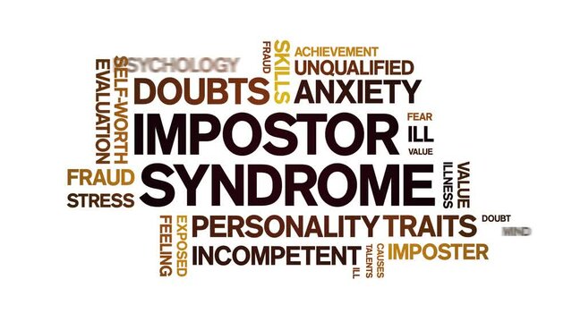 impostor syndrome animated tag word cloud;text design animation kinetic typography seamless loop.