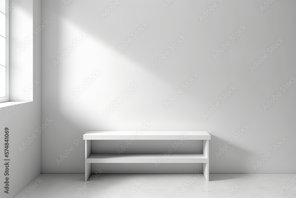 Aufkleber front view of a white wall-mounted empty seat or shelf. generative ai