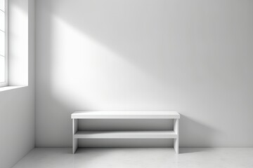 Front view of a white wall-mounted empty seat or shelf. Generative AI