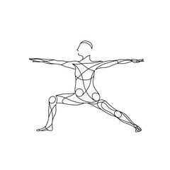 Fototapeta na wymiar Yoga pose line drawing, asana, warrior pose, warrior asana, yoga pose illustration