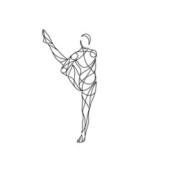 Yoga pose line drawing, asana, Standing Hand to Big Toe Pose B, Utthita Hasta Padangusthasana B