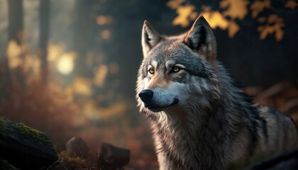 Beautiful Artistic Designer Cinematic Portrait of a Wolf Animal in its Natural Habitat: Celebrating Cute Creatures, Wildlife, Biology, Nature, and Biodiversity (generative AI