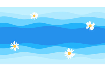 Fototapeta na wymiar Blue sea wave with daisy flower vector illustration.