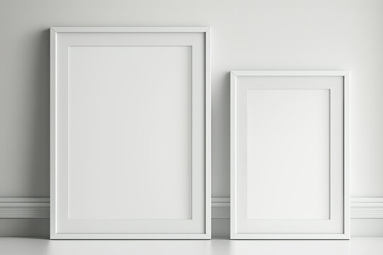 On a white background, two white photo frames with copyspace are shown. Generative AI