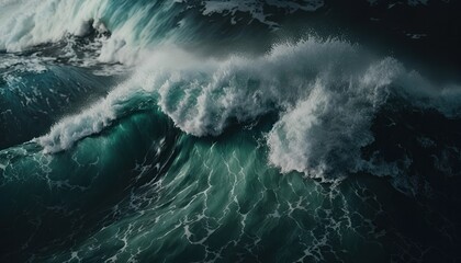 Fototapeta na wymiar Cinematic Top-Down View of Violent Waves in a storm Close-Up - Generative AI