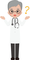 Male doctor or paramedic or medical expert full of doubts, health or healthcare vector character