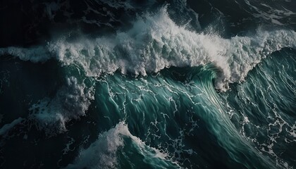 Fototapeta na wymiar Cinematic Top-Down View of Violent Waves in a storm Close-Up - Generative AI