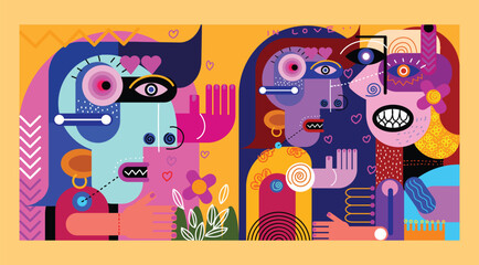 Group of various people abstract shapes, line , colorful, modern art vector illustration. Portrait figure design for wall art, cards, poster, cover and prints.
