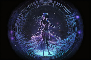 Virgo The Maiden Zodiac sign Constellation on space background wallpaper - Generative AI