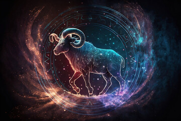 Aries The Ram Zodiac sign Constellation on space background wallpaper - Generative AI