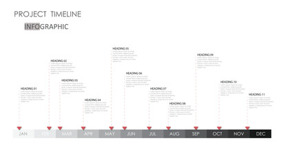 timeline project Infographic template for business. 12 Months modern Timeline diagram calendar with presentation vector infographic.