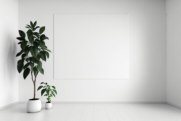 Mockup of a white, barren space with a green wall. Generative AI