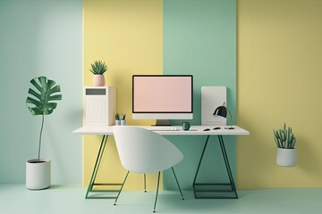 Two-tone and pastel office. Generative AI