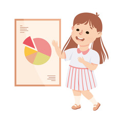 Cute preschool girl doing presentation at lesson cartoon vector illustration
