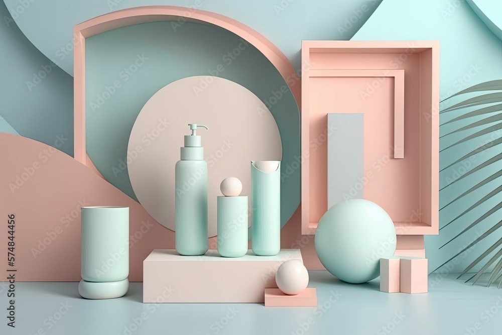 Poster pastel template with light blue simple backdrop for product display. generative ai