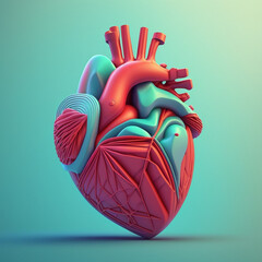 Heart care concept. Abstract stylized illustration. Cardiac anatomy and physiology. Artificial organ. World heart day. AI Generated