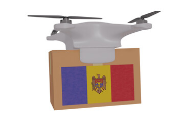 Drone Delivering a Package With the Flag of  - Moldova