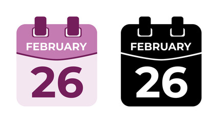 February 26 flat daily spiral calendar icon date vector image in matching color scheme. Suitable and perfect for design material, such as event or reminder. The best editable graphic resources.