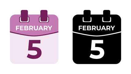 February 5 flat daily spiral calendar icon date vector image in matching color scheme. Suitable and perfect for design material, such as event or reminder. The best editable graphic resources.