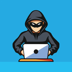 hacker with a laptop computer cartoon