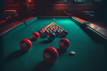 billiard balls on a table, made with generative AI