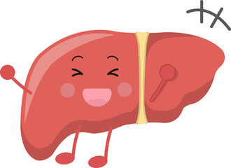 Liver mascot with troubled expression and gestures