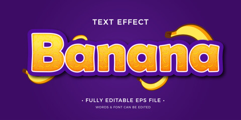 Banana text effect with 3d style and editable
