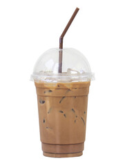 Iced coffee or caffe latte in cup. File PNG.