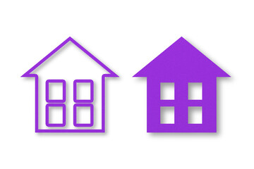 Purple paper cut house shapes apart on transparent background.