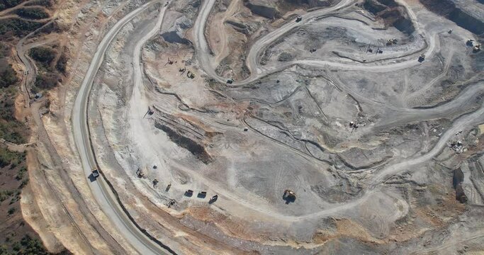 Aerial view of gold mine open mining pit