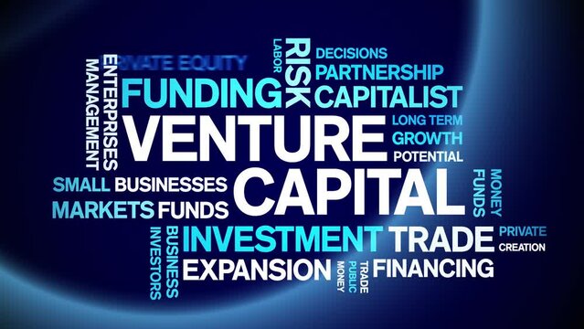 Venture Capital animated tag word cloud;text design animation kinetic typography seamless loop.