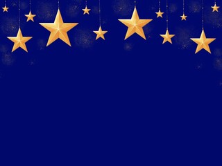 ダークブルーの背景にキラキラの星のオーナメントが綺麗なフレーム背景イラスト